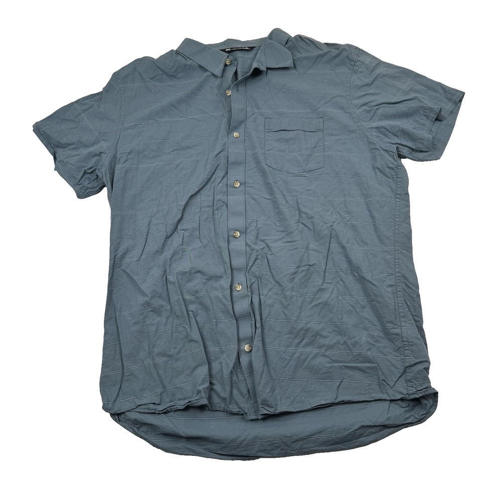 Travis Mathew Shirt Mens XL Blue Short Sleeve Button Up Casual Striped Pocket